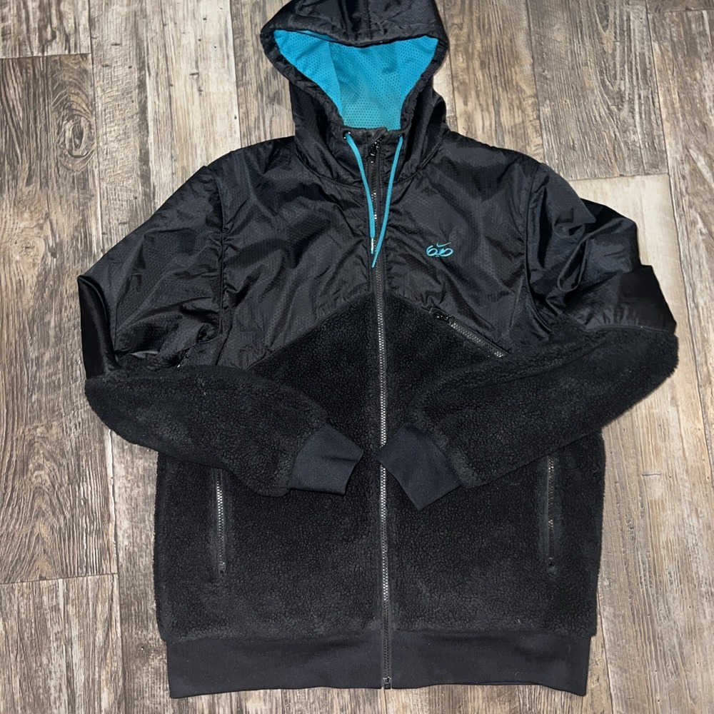 Nike 6.0 Black & Teal Jacket Heavy Fleece Full‎ Zip Hooded Men's Size Medium Vtg